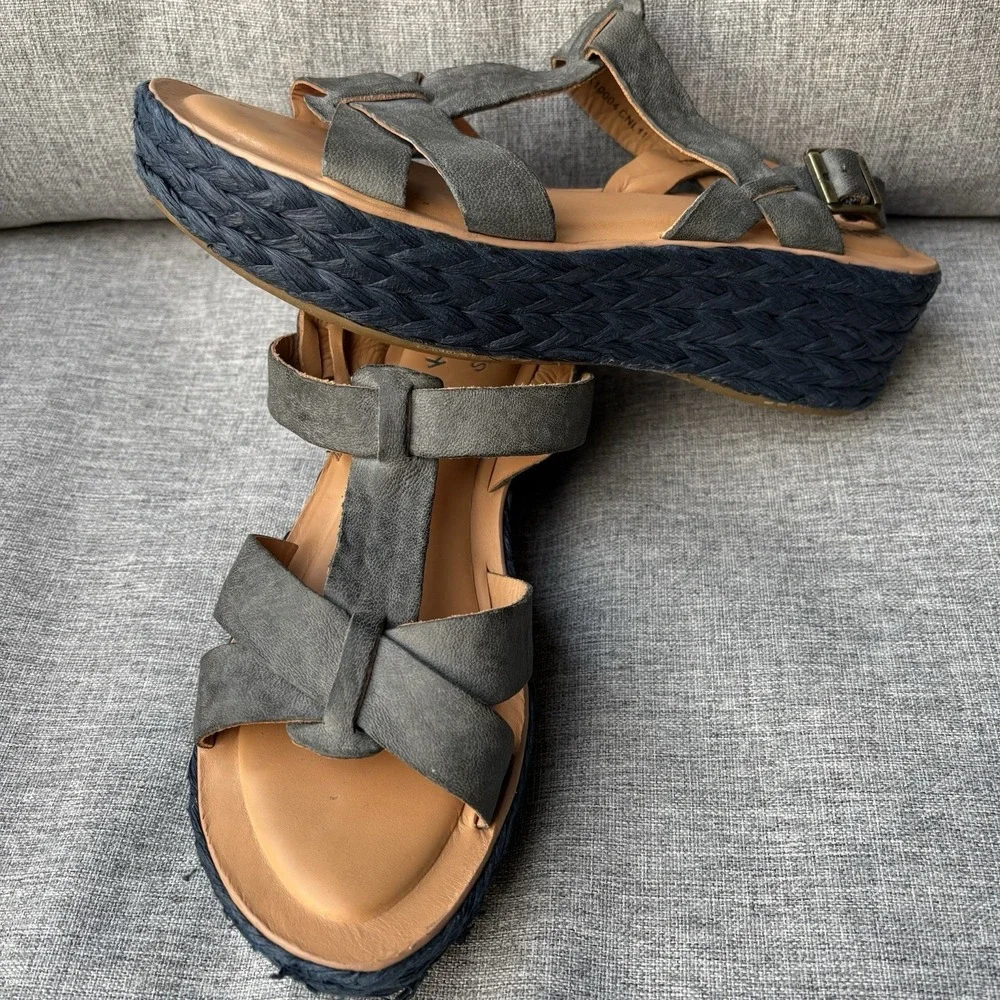 Kork-Ease Ande Sz 8 Espadrille Navy Leather Platform‎ Sandals Comfort